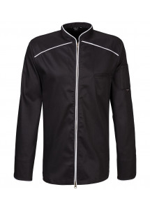 Schwarze Kochjacke mit Paspel in Weiß