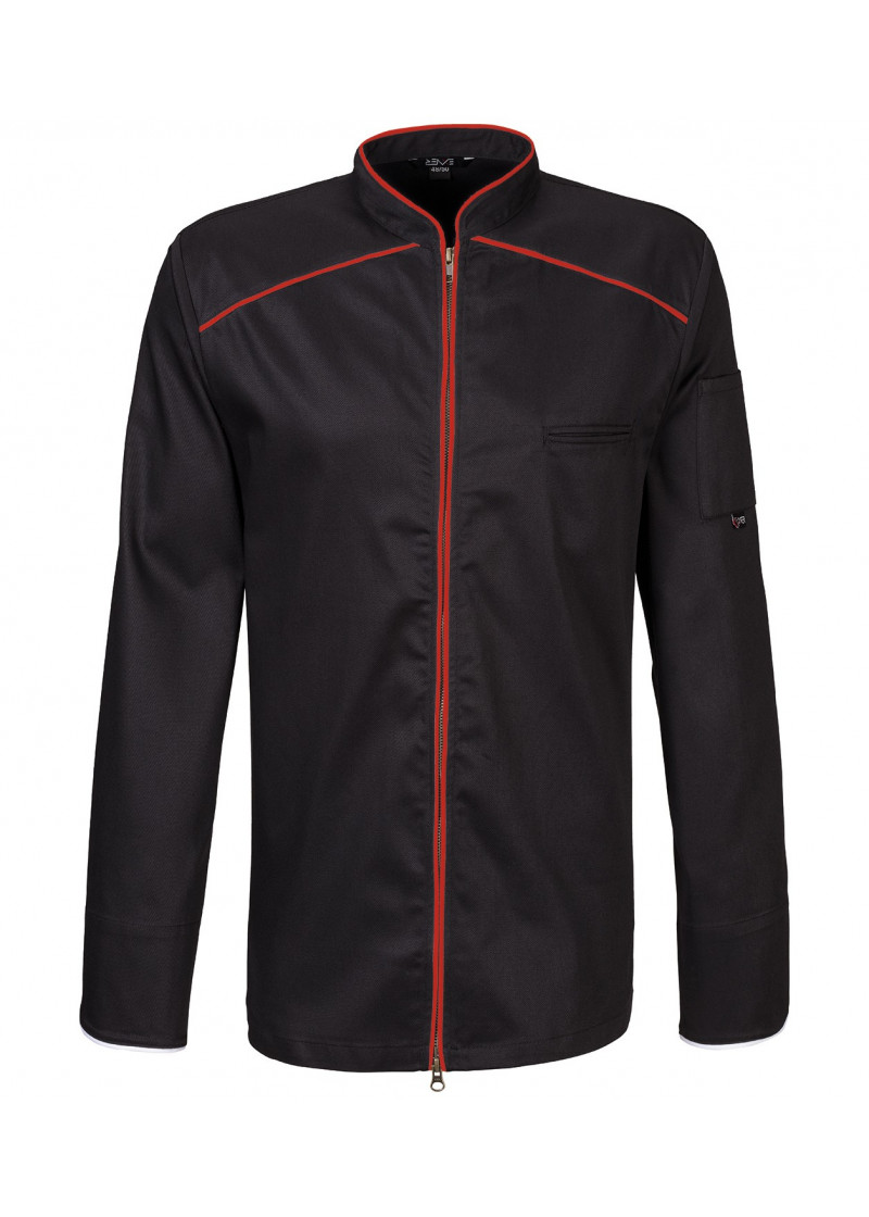 Kochjacke Schwarz mit roter Paspel