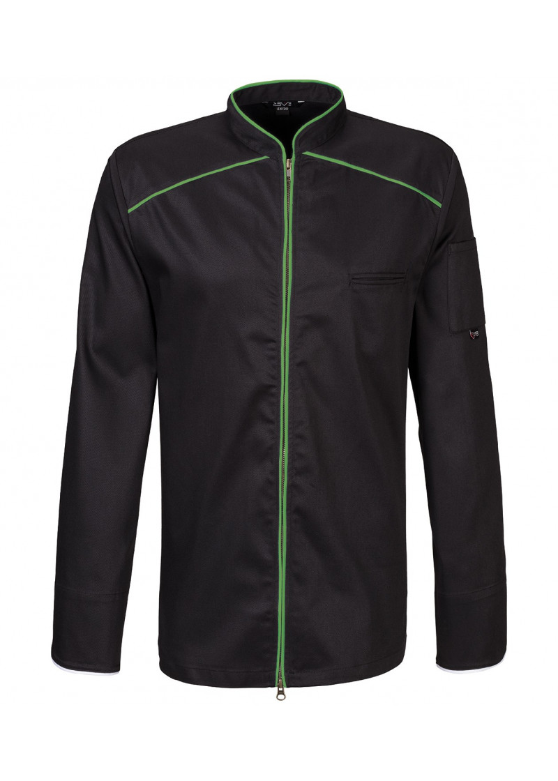 Kochjacke Schwarz mit lemongreen Paspel