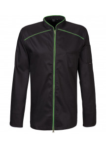Schwarze Kochjacke mit Paspel in Lemongreen