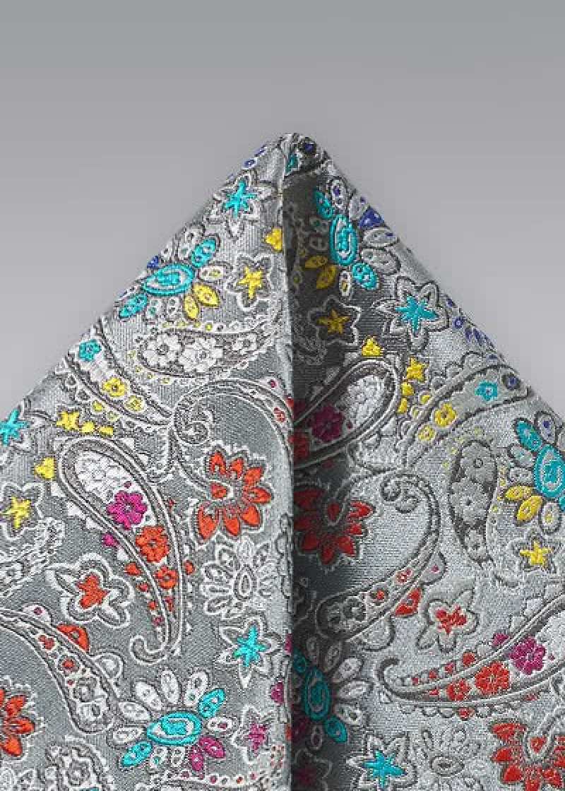 Kavaliertuch Seide Paisley-Motiv silber