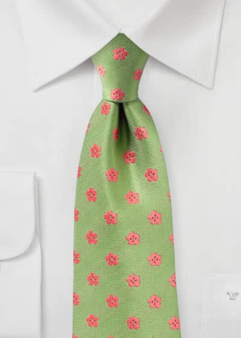 Kravatte Retro-Design Blumen grün