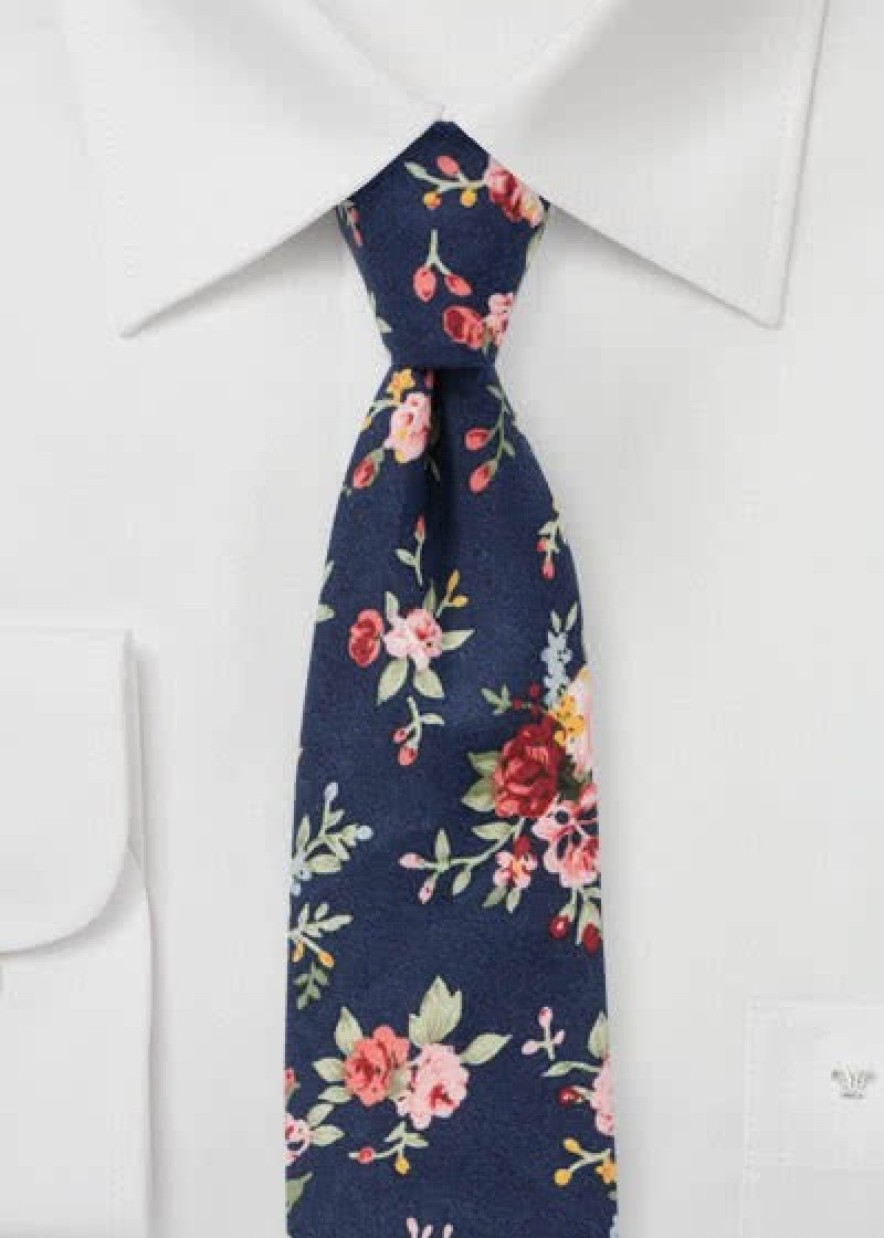 Krawatte Rosen-Muster navy