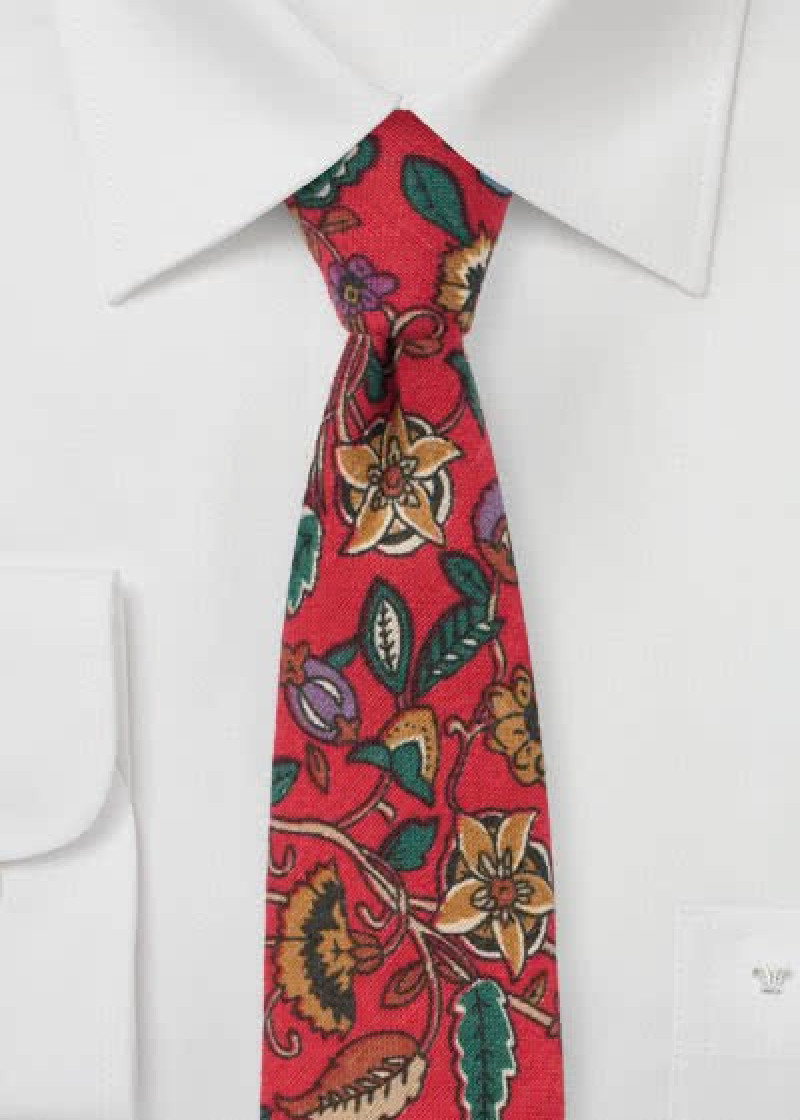 Kravatte blumiges Muster mittelrot