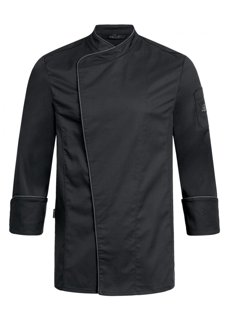 Schwarze Herren Kochjacke mit Paspellierung